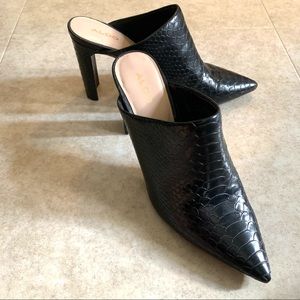 Aldo Black Crocodile Embossed Mules